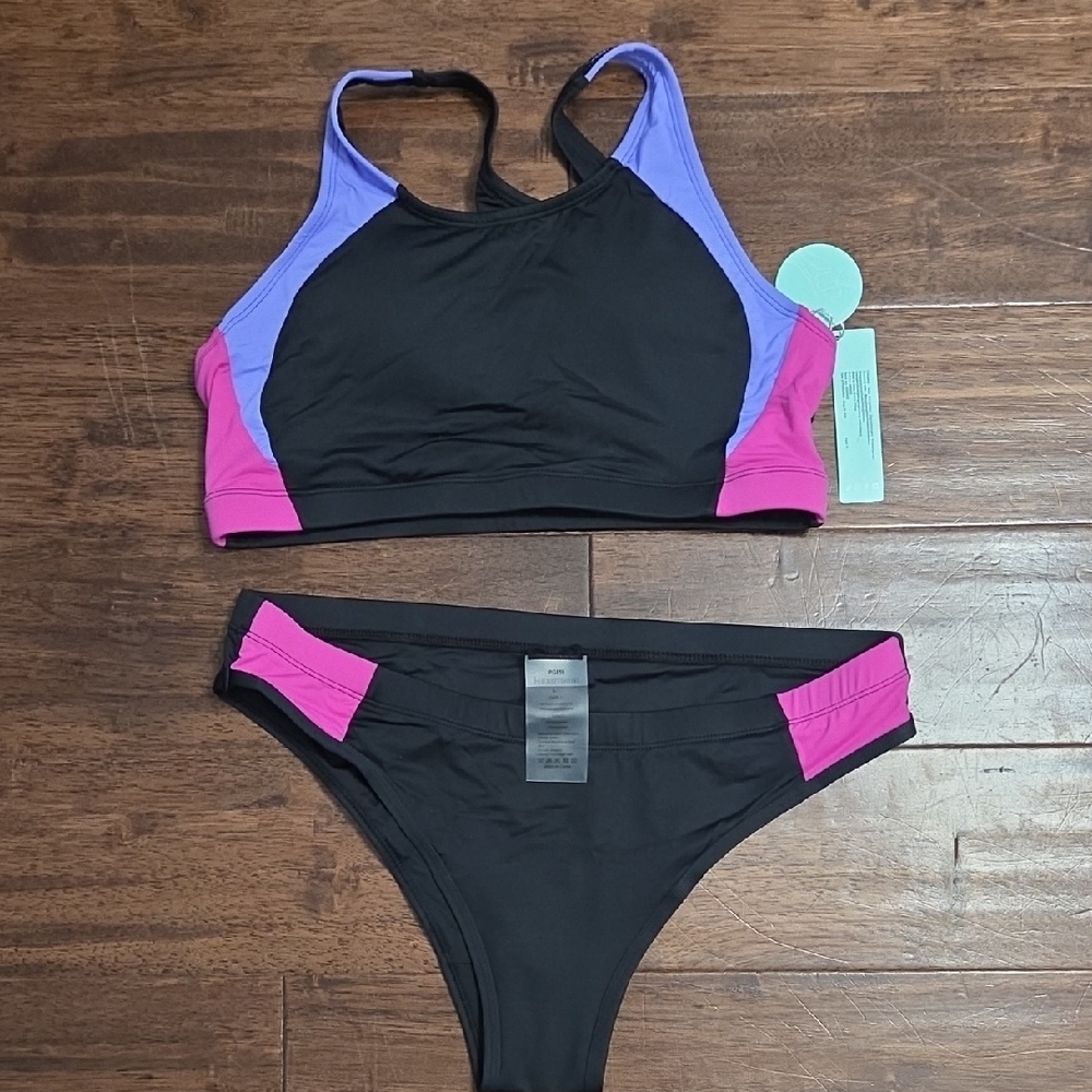 Beautikini Black and Pink Period Swim Set